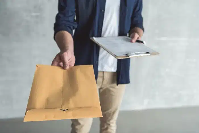 Hard-working man is carrying parcel